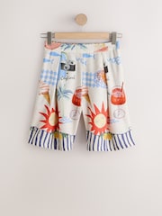 Cream/Red Map Print Pleat Front Bermuda Shorts - Image 6 of 8