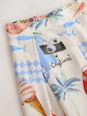 Cream/Red Map Print Pleat Front Bermuda Shorts - Image 7 of 8