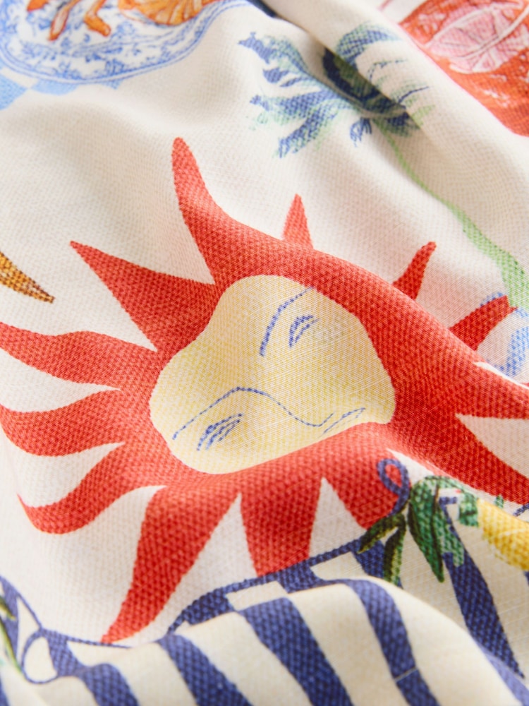 Cream/Red Map Print Pleat Front Bermuda Shorts - Image 8 of 8 Cream/Red Map Print Pleat Front Bermuda Shorts - Image 8 of 8