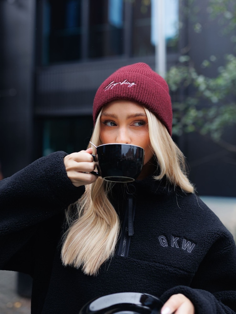 Gym King Red Script Rib Knit Beanie - Image 1 of 3 Gym King Red Script Rib Knit Beanie - Image 1 of 3