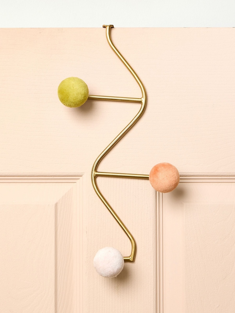 Oliver Bonas Multi Gold Velvet Vertical Over Door Storage Hooks - Image 1 of 4 Oliver Bonas Multi Gold Velvet Vertical Over Door Storage Hooks - Image 1 of 4