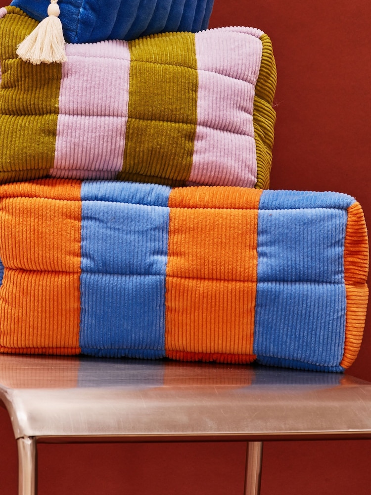 Oliver Bonas Blue Orange Striped Corduroy Large Padded Makeup Bag - Image 6 of 6 Oliver Bonas Blue Orange Striped Corduroy Large Padded Makeup Bag - Image 6 of 6