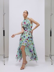 River Island Blue Halter Neck Floral Midi Dress - Image 1 of 4