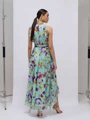 River Island Blue Halter Neck Floral Midi Dress - Image 2 of 4