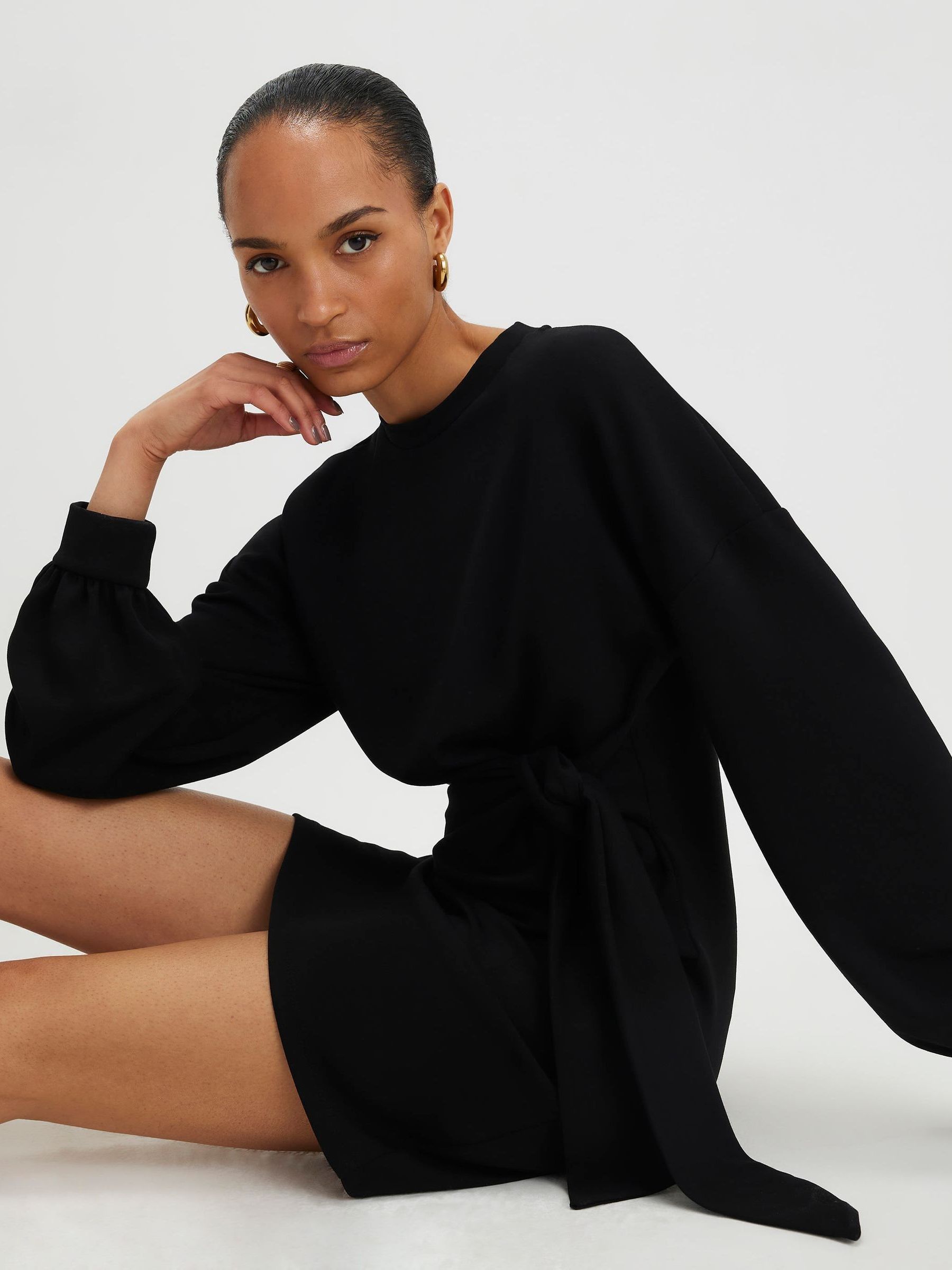 Buy River Island Black Long Sleeve Premium Knot Side Mini Dress