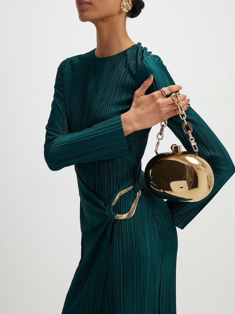 River Island Green Long Sleeve Plisse Midi Dress - Image 1 of 3