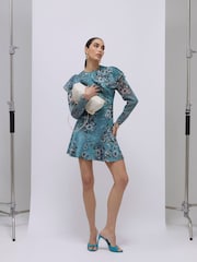 River Island Blue Long Sleeve Floral Mini Dress - Image 3 of 4