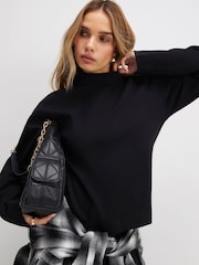 River Island Black Long Sleeve Funnel Neck Interlock Top - Image 1 of 4