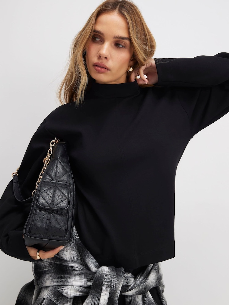 River Island Black Long Sleeve Funnel Neck Interlock Top - Image 1 of 4