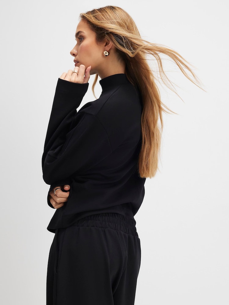 River Island Black Long Sleeve Funnel Neck Interlock Top - Image 2 of 4