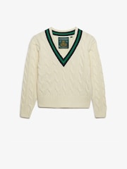 Superdry Cream Classic Cable Cricket Knit Jumper - Image 1 of 3