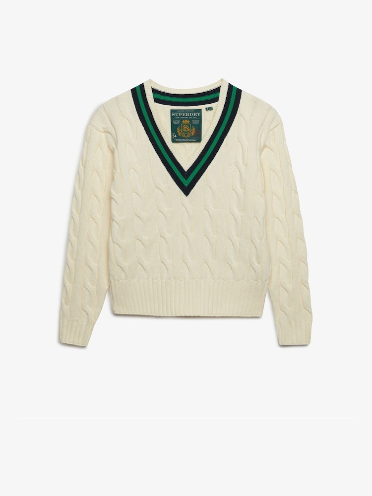 Superdry Cream Classic Cable Cricket Knit Jumper - Image 1 of 3