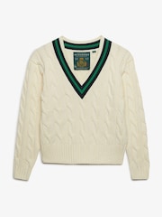 Superdry Cream Classic Cable Cricket Knit Jumper - Image 2 of 3