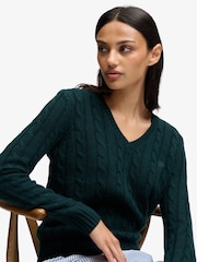 Superdry Green Wool Blend Cable V-Neck Jumper - Image 3 of 4