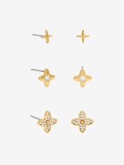 Inicio Gold Tone Polished and Crystal Clover Earrings Pack of 3 - Image 1 of 1