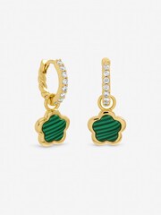 Inicio Gold Tone Malachite Flower Earrings Gift Pouch - Image 1 of 1