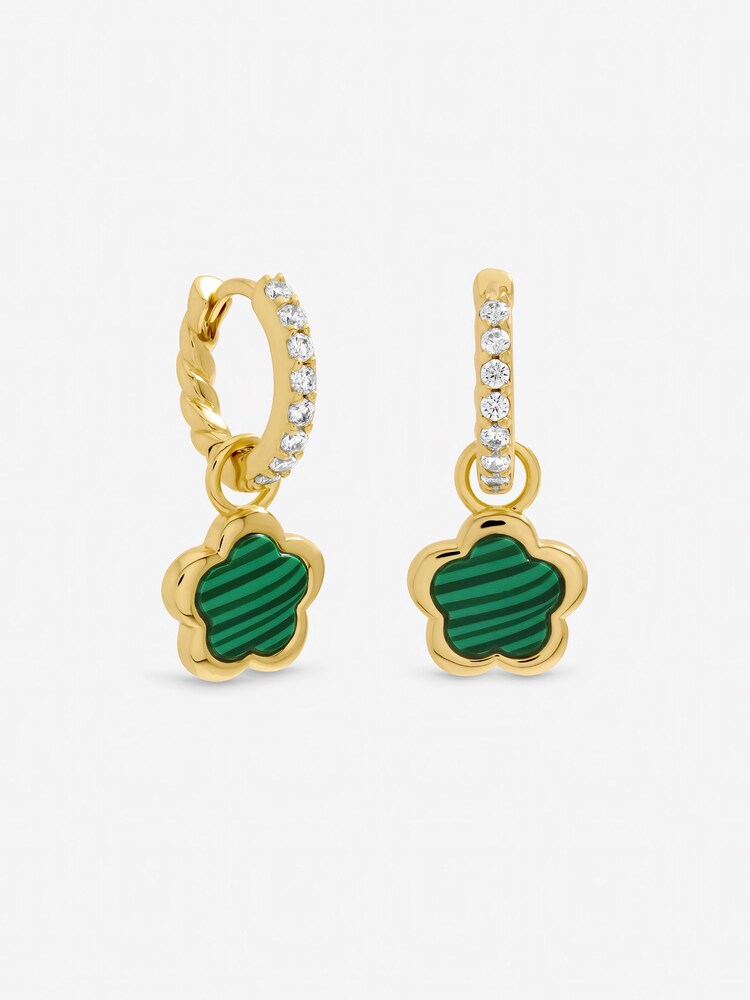 Inicio Gold Tone Malachite Flower Earrings Gift Pouch - Image 1 of 1