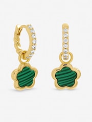 Inicio Gold Tone Malachite Flower Earrings Gift Pouch - Image 3 of 4