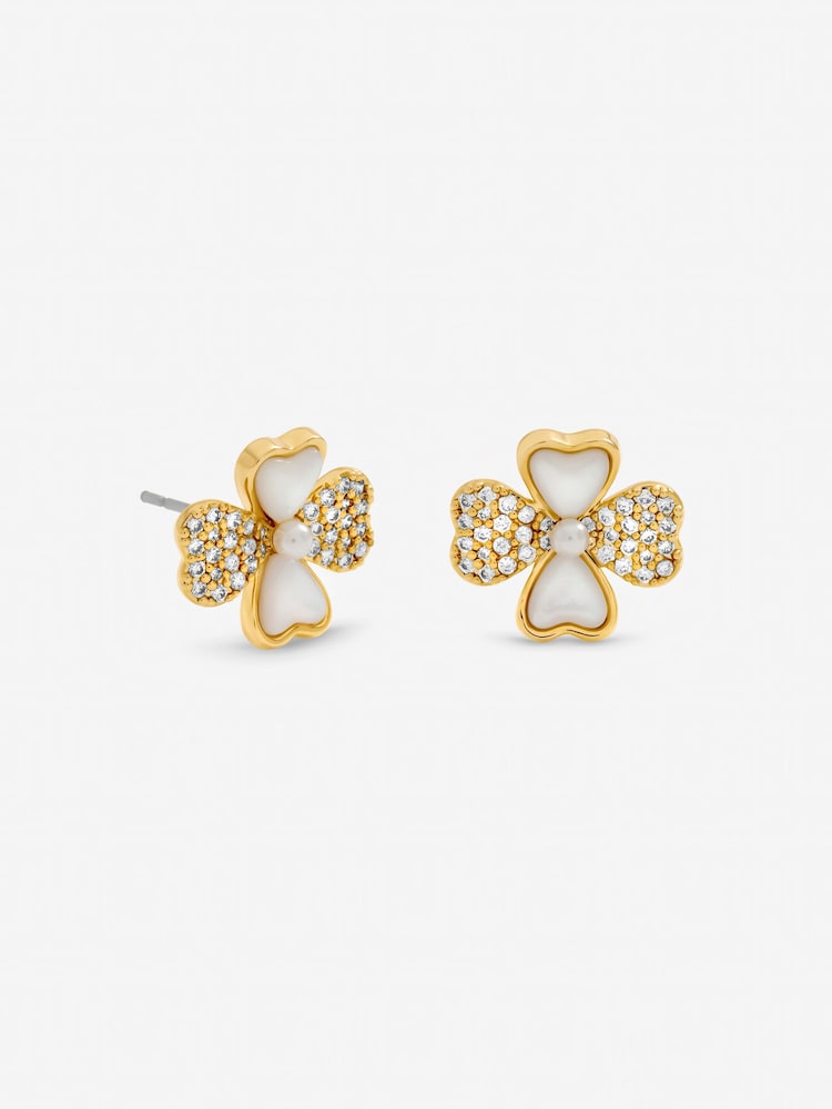 Inicio Gold Tone Mother of Pearl and Pave Clover Stud Earrings - Image 1 of 1