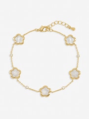 Inicio Gold Tone Mother of Pearl Flower Station Bracelet - Image 1 of 1