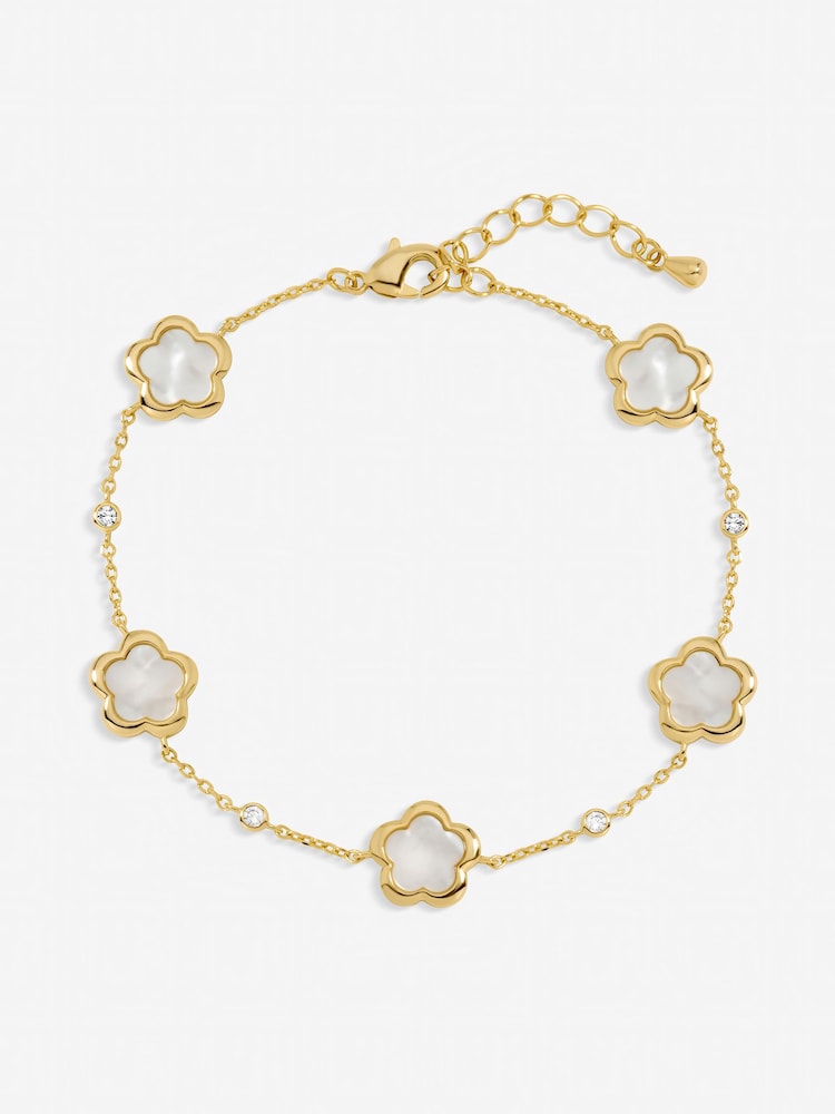 Inicio Gold Tone Mother of Pearl Flower Station Bracelet - Image 2 of 2