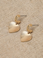 Inicio Gold Tone Diamond Cut Heart Charm Huggie Earings - Image 2 of 2