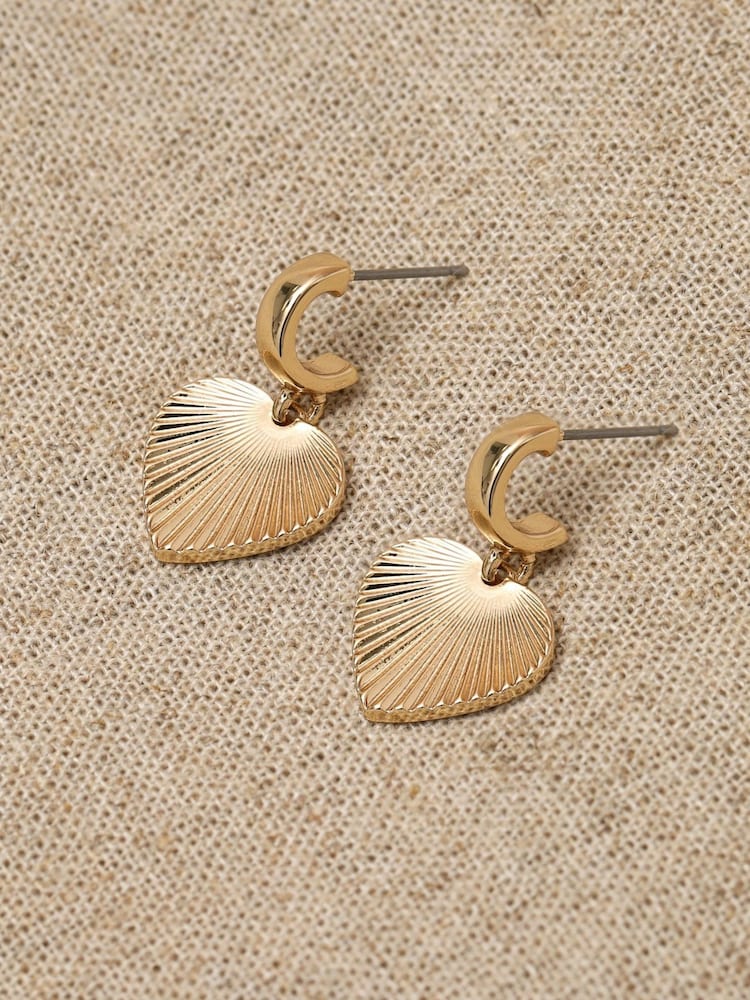 Inicio Gold Tone Diamond Cut Heart Charm Huggie Earings - Image 2 of 2