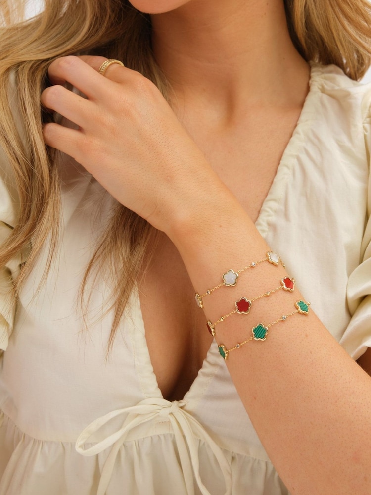 Inicio Gold Tone Malachite Flower Station Bracelet - Image 2 of 5 Inicio Gold Tone Malachite Flower Station Bracelet - Image 2 of 5