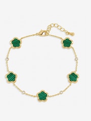 Inicio Gold Tone Malachite Flower Station Bracelet - Image 4 of 5