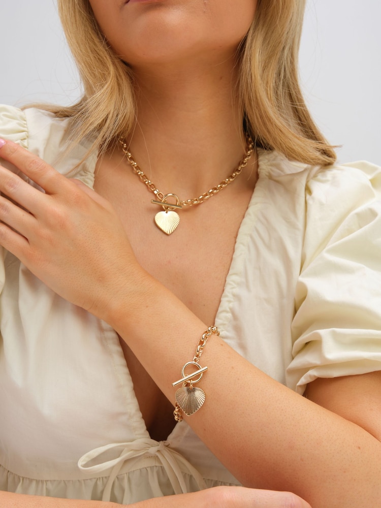 Inicio Tone Diamond Cut Heart T-Bar Bracelet Gift Pouch - Εικόνα 2 του 3