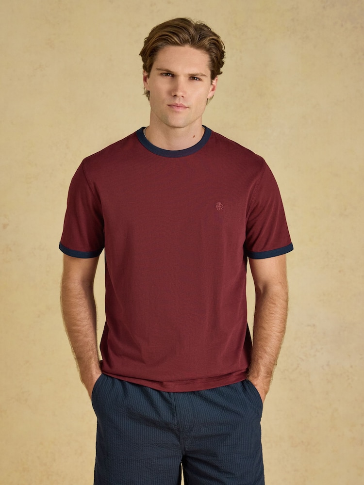 Joules Rugby Club Burgundy Red Crew Neck Cotton T-Shirt - Image 1 of 7