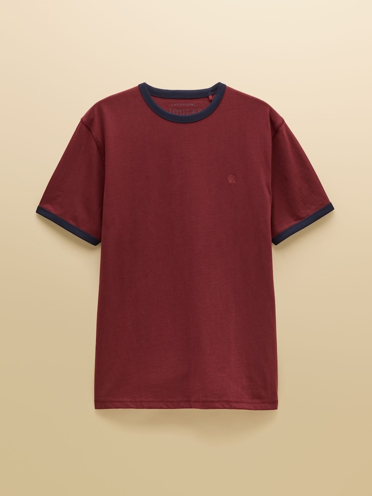 Joules Rugby Club Burgundy Red Crew Neck Cotton T-Shirt - Image 7 of 7