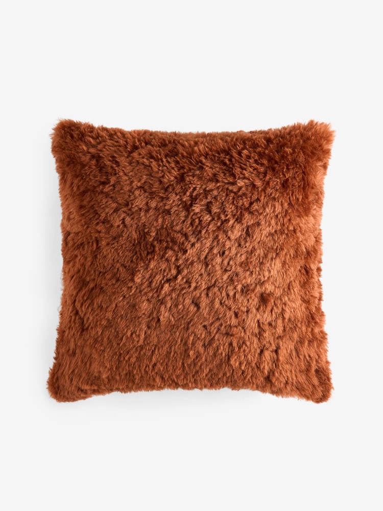 Orange Faux Fur 50 x 50cm Shearling Cushion - Image 1 of 2