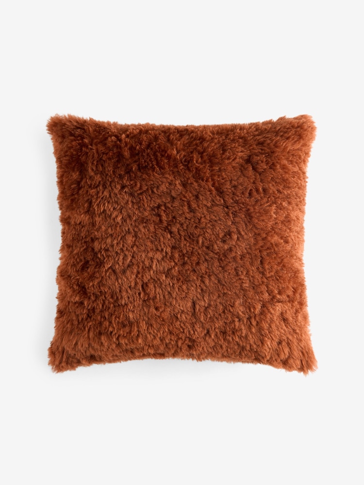 Orange Faux Fur 50 x 50cm Shearling Cushion - Image 2 of 2
