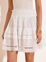 Lipsy White Bardot Broderie Trim Ruffle Layer Mini Skirt - Image 2 of 5