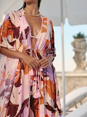 Caftan long imprimé Lipsy cravate sur le devant, drapé et orné de paillettes et d'une bordure effet froissé. - Image 3 de 3