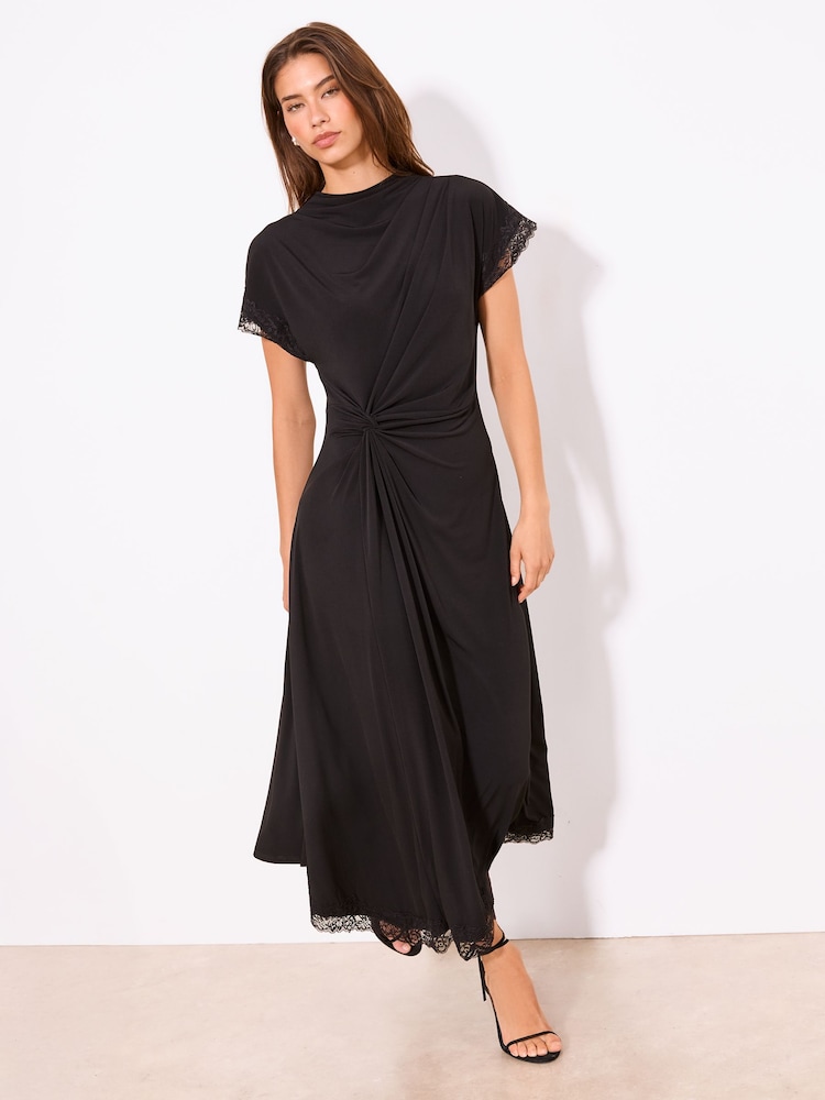 lipsy vip lace asymmetric hem midi dress Buy Lipsy Black Knot Side Drape Lace Asymmetric Midi Dress from Next USA