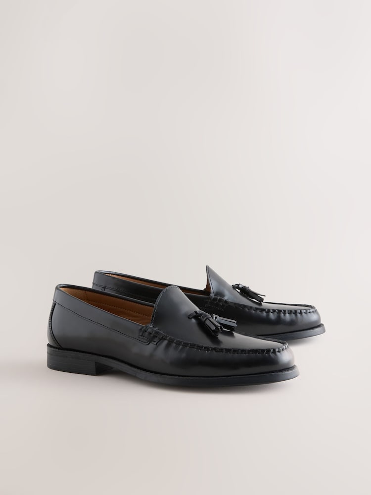 Black Leather Tassel Loafers - Image 2 of 6