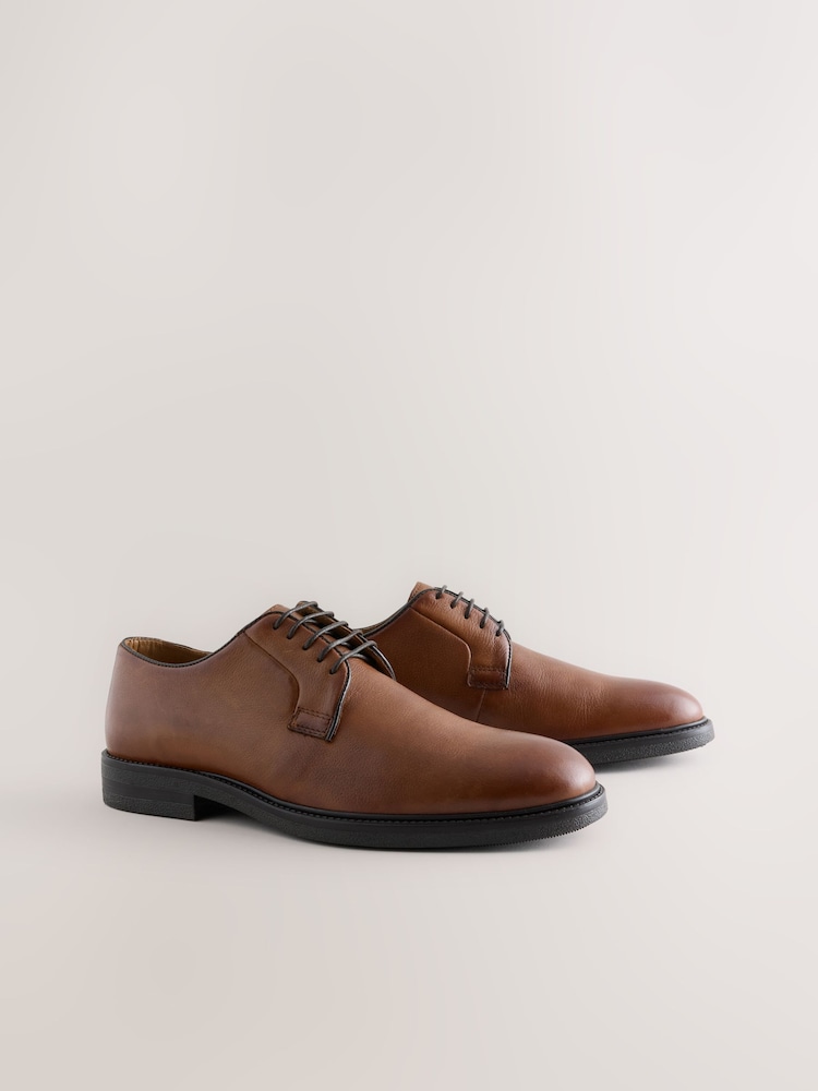 Tan Brown Leather Derby Shoes - Image 1 of 7