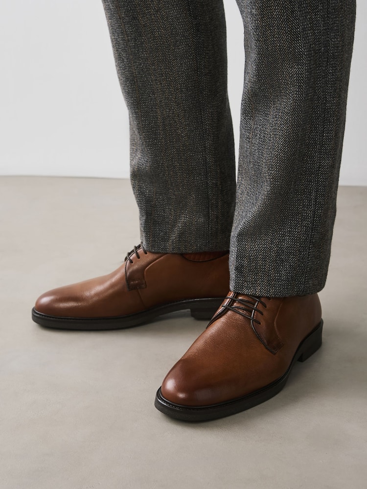 Tan Brown Leather Derby Shoes - Image 2 of 7
