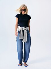 self. Navy Fitted Rib T-Shirt - Image 3 of 5