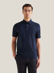 Peckham Rye Navy Blue Mercerised Jersey Polo Shirt - Image 1 of 5