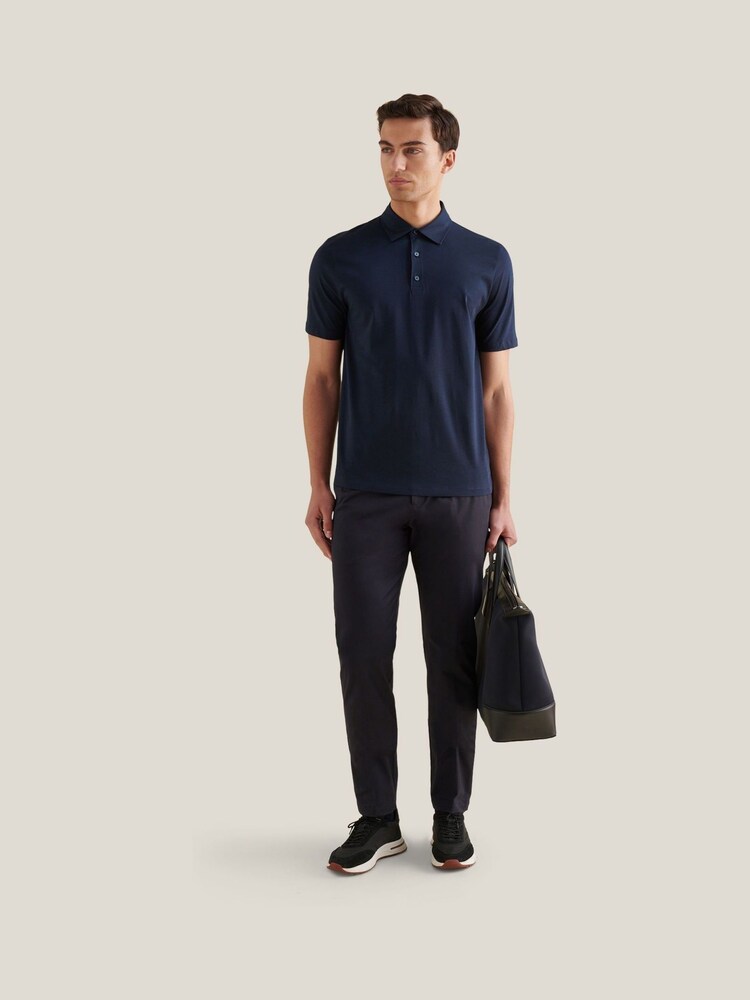 Peckham Rye Navy Blue Mercerised Jersey Polo Shirt - Image 2 of 5 Peckham Rye Navy Blue Mercerised Jersey Polo Shirt - Image 2 of 5