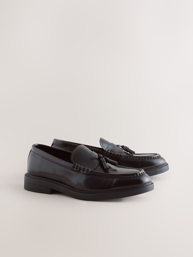 Burgundy Red Chunky Tassel Loafers - Image 2 of 6 Burgundy Red Chunky Tassel Loafers - Image 2 of 6