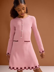 Lipsy Pink Bow Tipped Knit Dress (5-16yrs) - Image 1 of 6