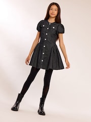 Lipsy Black Denim Puff Sleeve Diamante Dress (5-16yrs) - Image 4 of 5