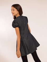 Lipsy Black Denim Puff Sleeve Diamante Dress (5-16yrs) - Image 5 of 5