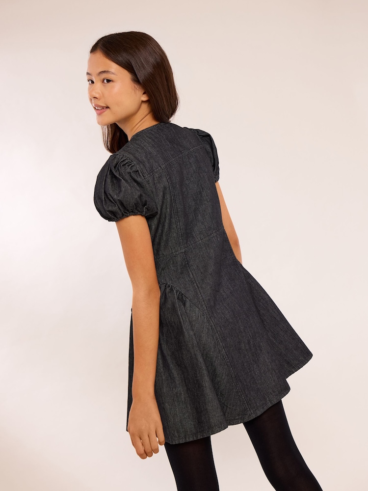 Lipsy Black Denim Puff Sleeve Diamante Dress (5-16yrs) - Image 5 of 5 Lipsy Black Denim Puff Sleeve Diamante Dress (5-16yrs) - Image 5 of 5