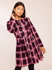 Lipsy Pink Diamante Button Check Dress (5-16yrs) - Image 1 of 5