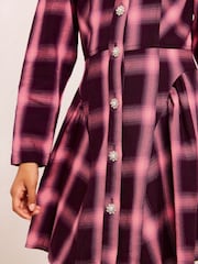 Lipsy Pink Diamante Button Check Dress (5-16yrs) - Image 2 of 5
